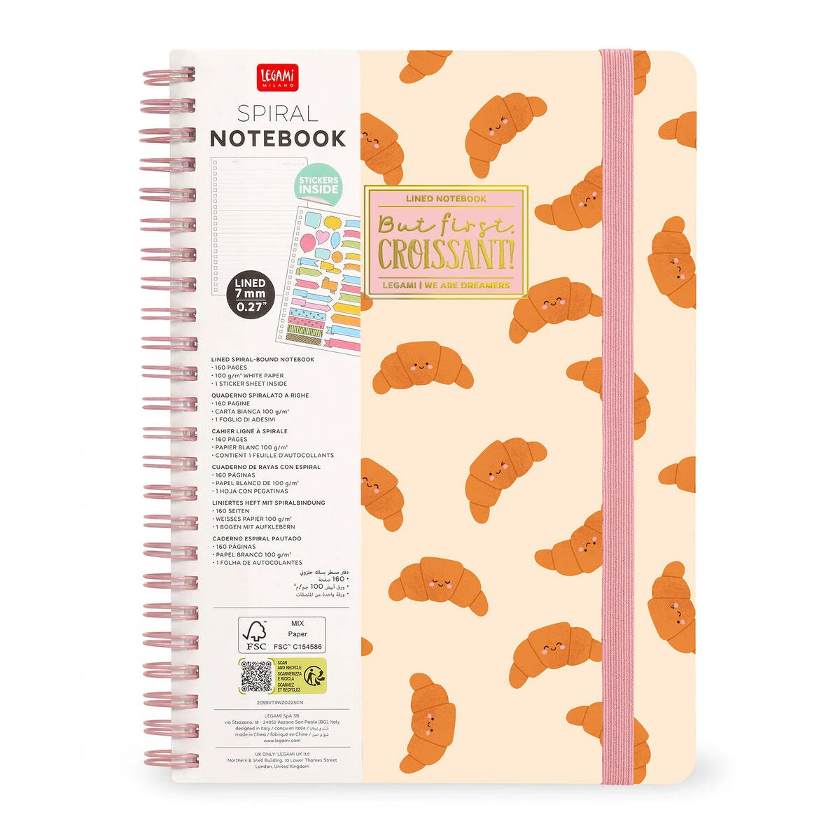 Legami - A4 Çizgili Resimli Sert Kapaklı Defter - Kruvasan - Spiral Ciltli
