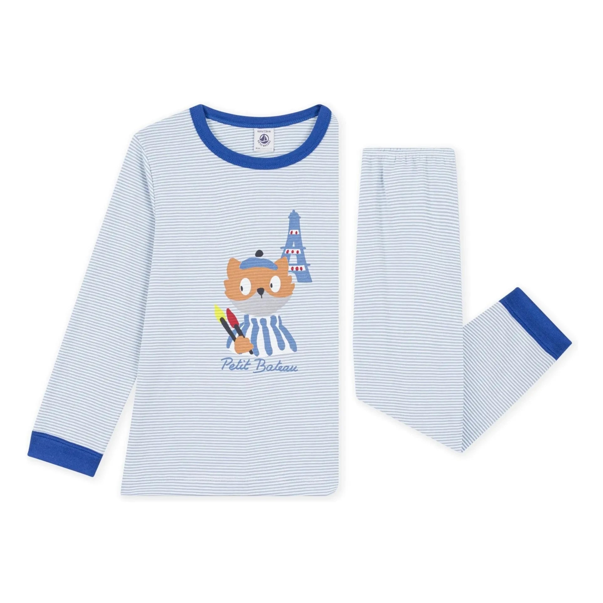 Petit Bateau - Pyjamas Paris Çizgili Organik Pamuk | Mavi