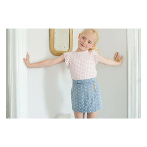 Soor Ploom - Pointelle Rüschen Gingham Bio-Baumwoll-T-Shirt | Rosa