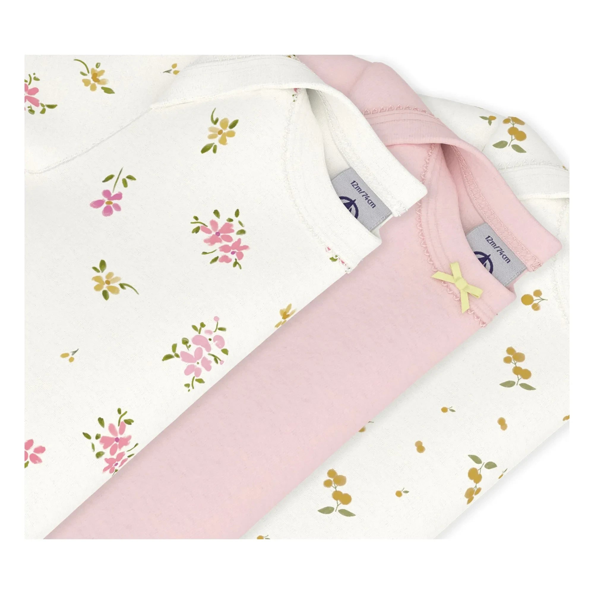 Petit Bateau - Body-Set aus 3 Blumen-Bodys aus Bio-Baumwolle | Rosa