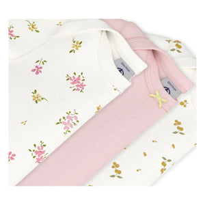 Petit Bateau - Body-Set aus 3 Blumen-Bodys aus Bio-Baumwolle | Rosa
