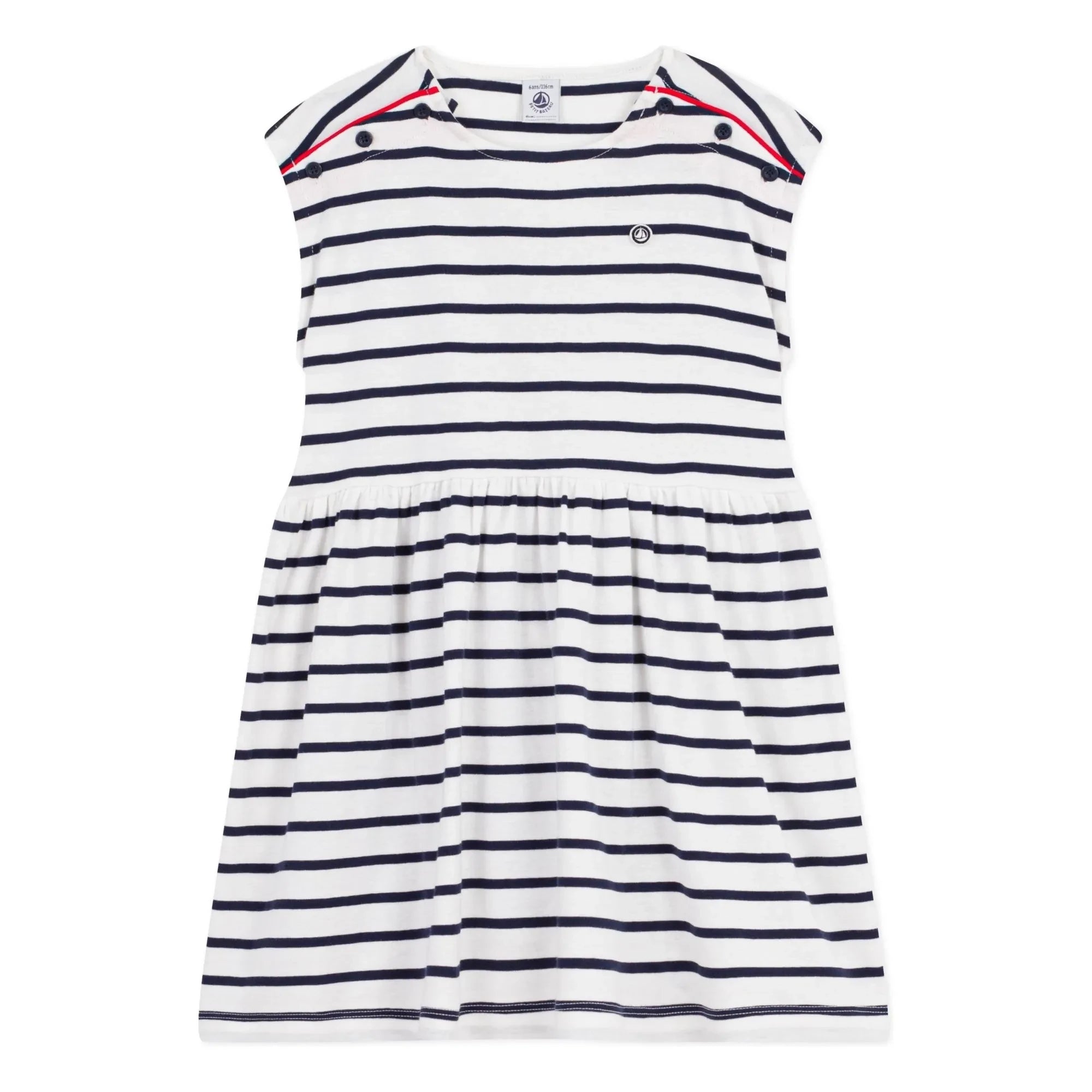 Petit Bateau – Gestreiftes ärmelloses Kleid | Weiß