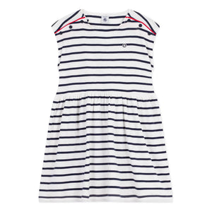 Petit Bateau – Gestreiftes ärmelloses Kleid | Weiß