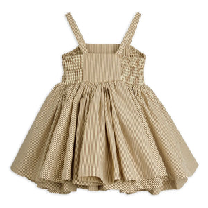 Mini Rodini - Gestreiftes Poplin Bio-Baumwoll Kleid mit Rüschen | Braun