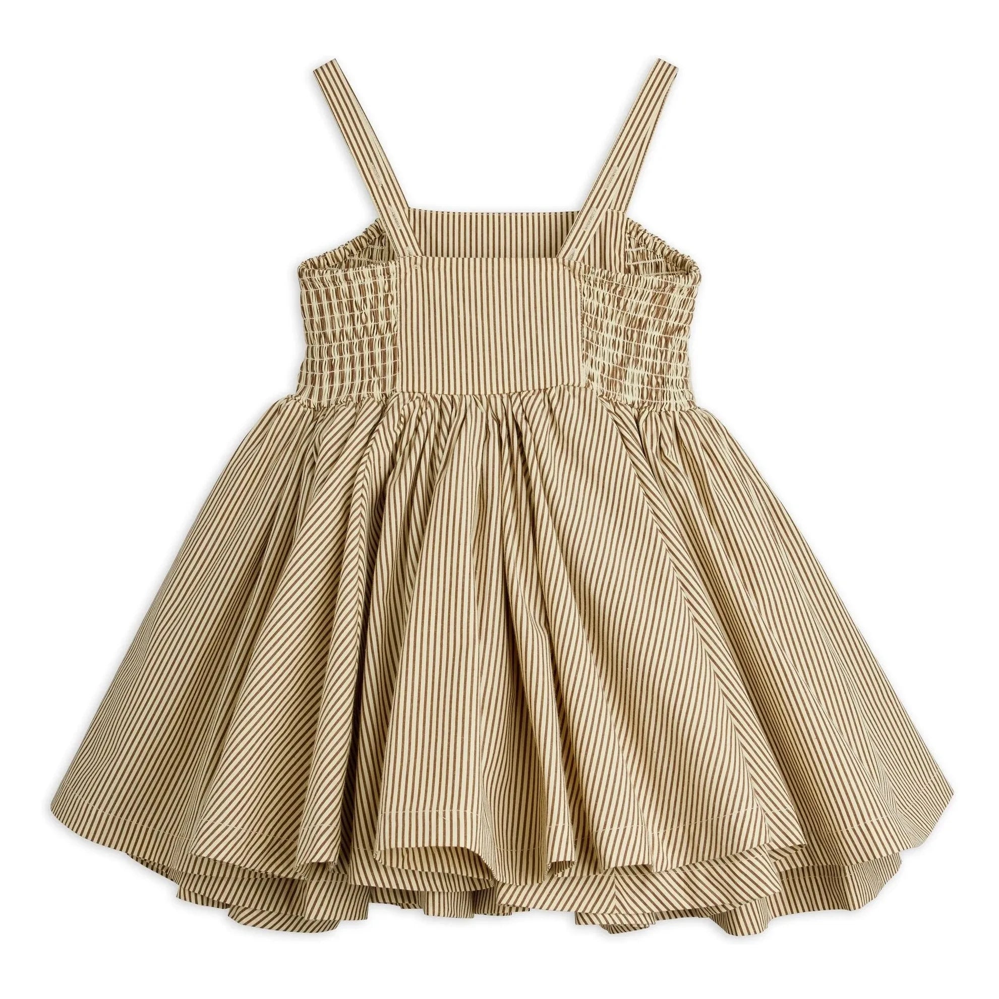 Mini Rodini - Gestreiftes Poplin Bio-Baumwoll Kleid mit Rüschen | Braun