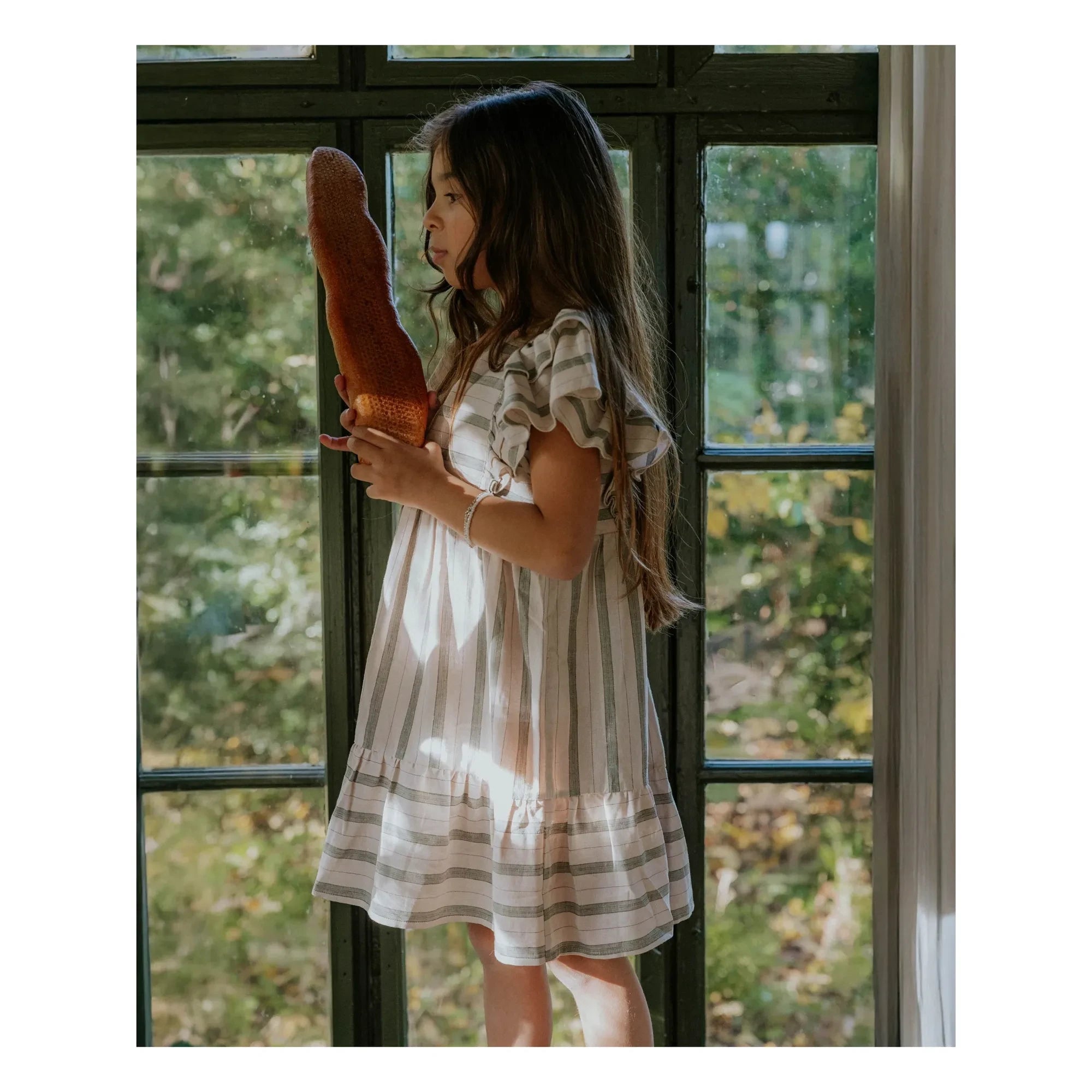 Fliink - Vira Gestreiftes Leinenkleid | Ecru