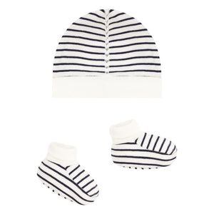 Petit Bateau – Marinière Hausschuhe und Mütze Set | Marineblau