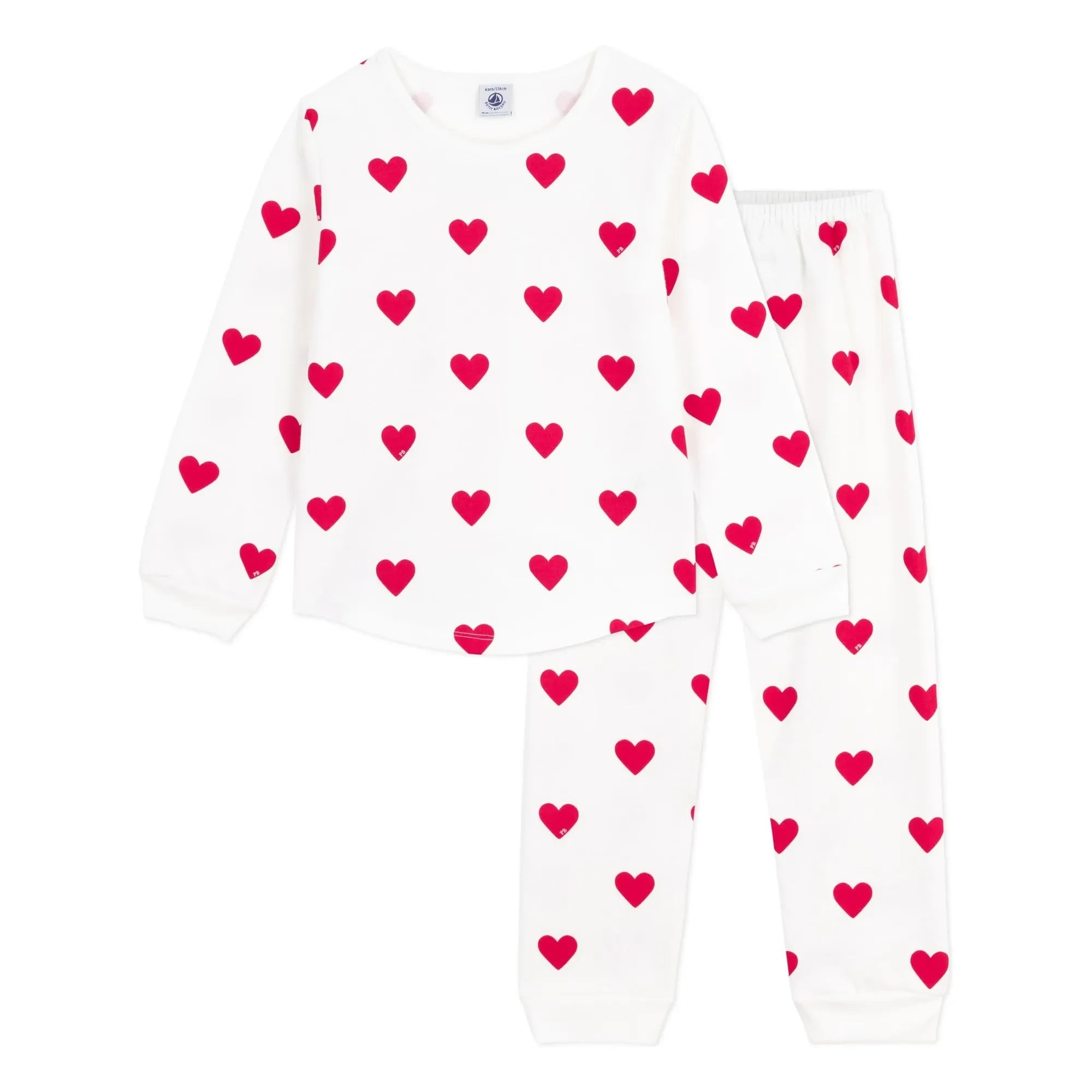 Petit Bateau - Herzchen-Fleece-Schlafanzug | Ecru