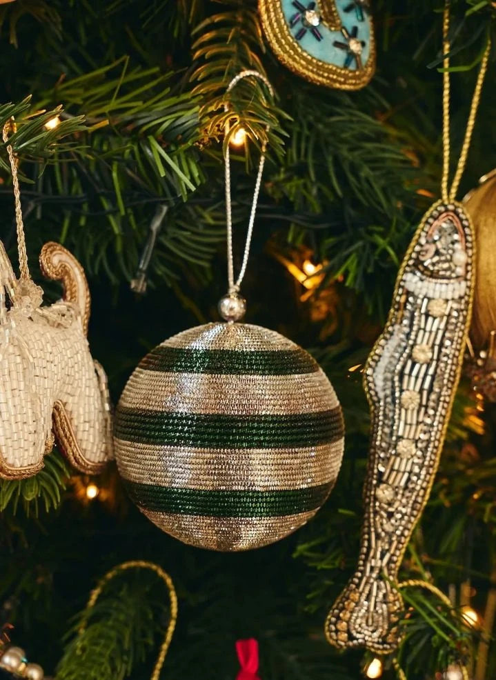 Anna + Nina - Grüne Gestreifte Funkelnde Weihnachtsdekoration | Grün