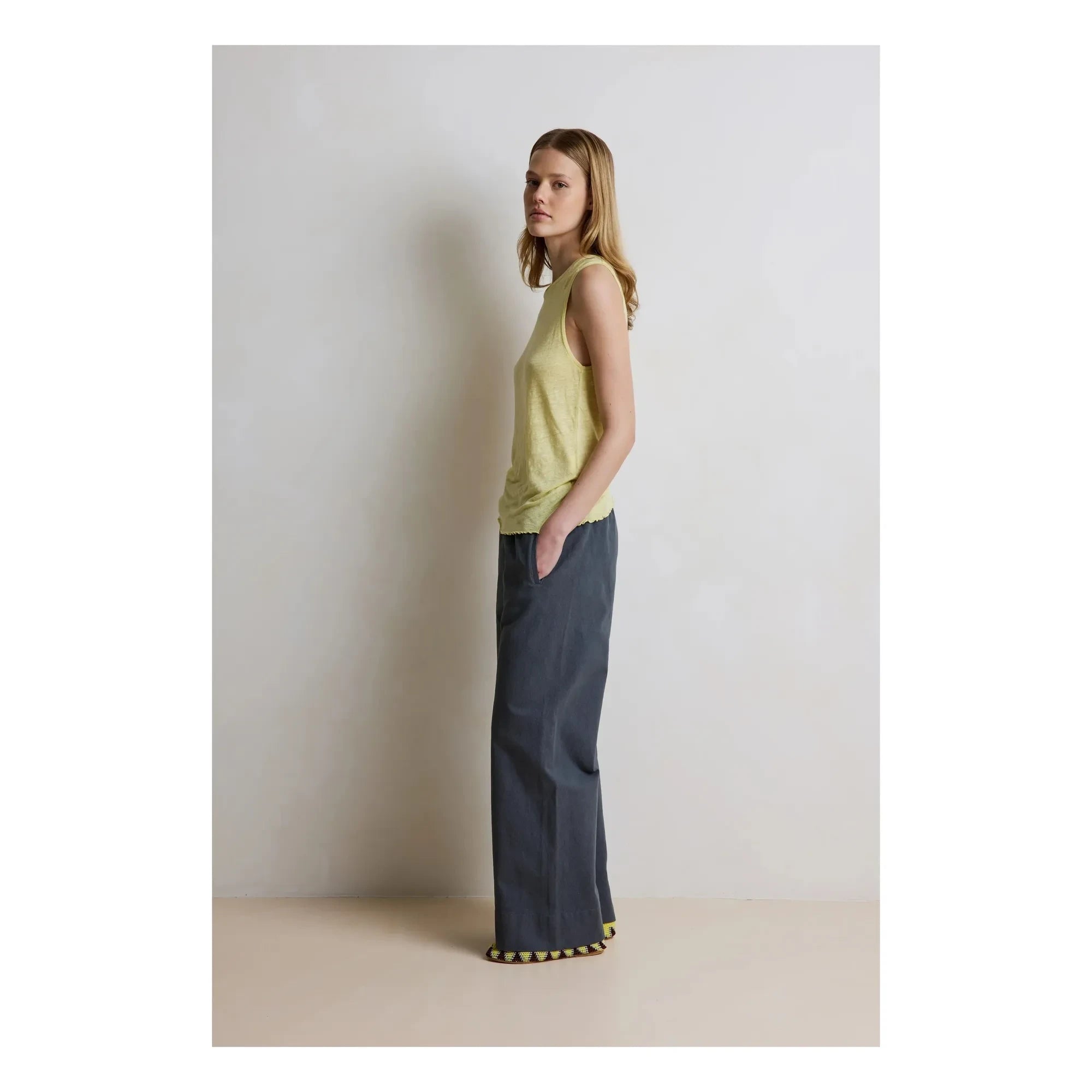Hod - Marineblaues Leinentop | Zitronengelb