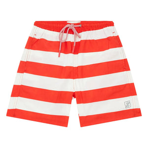 Smallable Kid - Archie Gestreifte Badeshorts | Dunkelrot