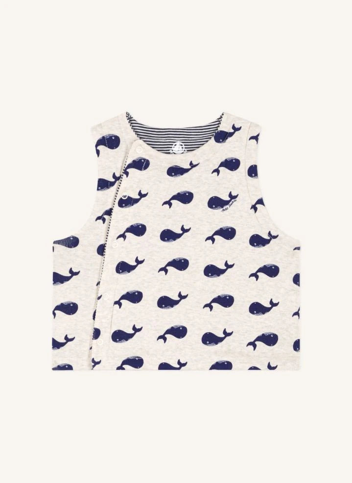 Petit Bateau - Whales Organik Pamuk Kolsuz Atlet | Heather bej