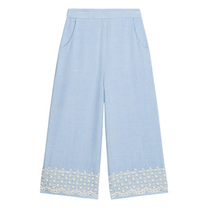 Louise Misha – Florelia Bio-Baumwollhose mit Stickerei | Blau