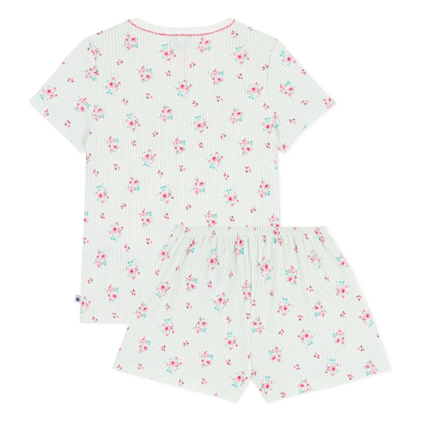 Petit Bateau - Gestreifte Pyjamashorts mit Blumenmuster | Grün