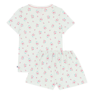 Petit Bateau - Gestreifte Pyjamashorts mit Blumenmuster | Grün