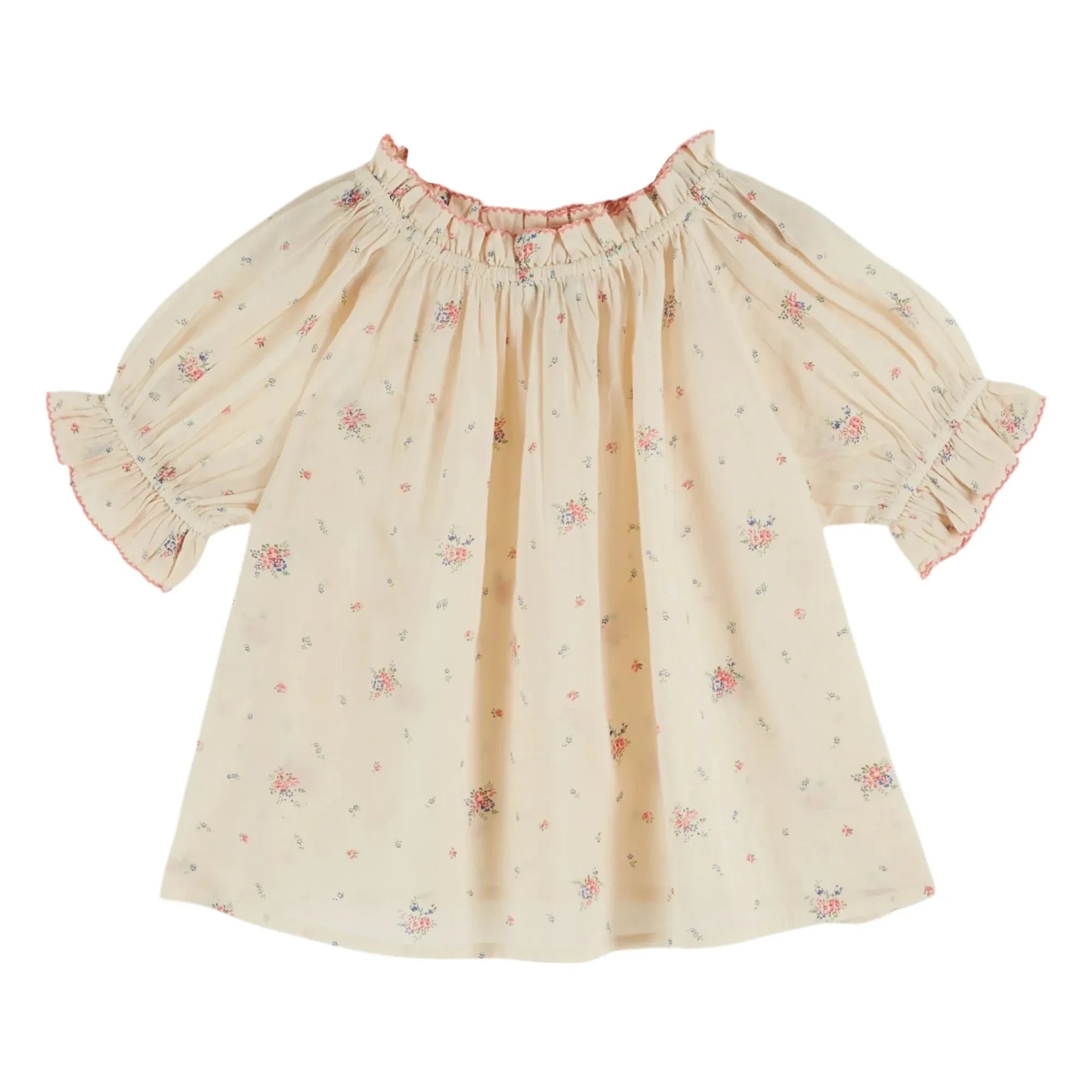Emile et Ida - Ballonbluse mit Blumenmuster Bio-Baumwolle | Creme