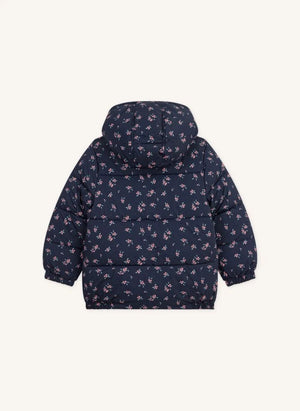 Petit Bateau - Çiçek Desenli Kapüşonlu Şişme Mont | Lacivert