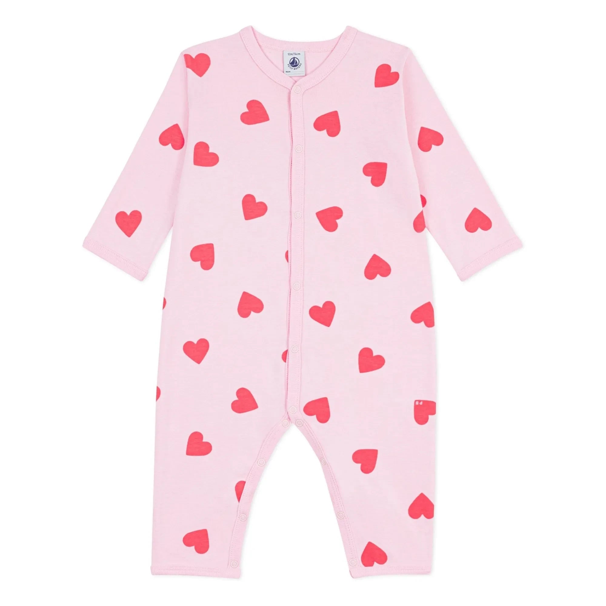 Petit Bateau - Fußloser Schlafanzug mit Herzmuster | Rosa