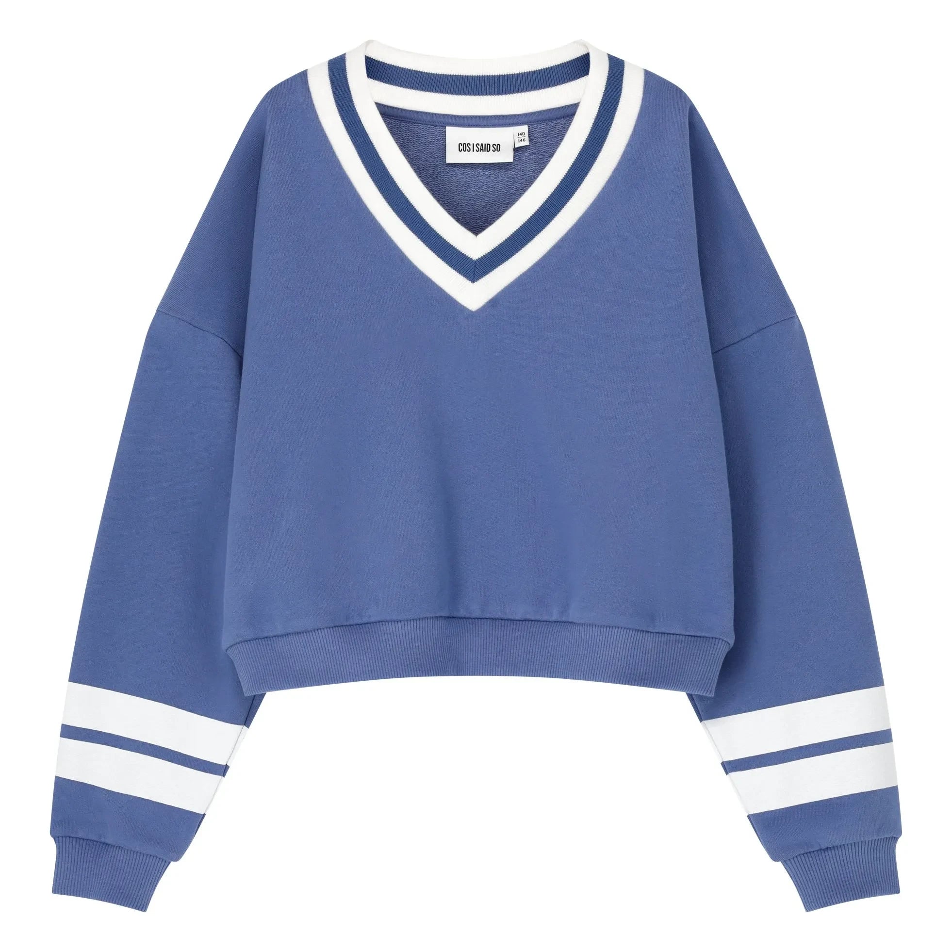 Cos I Said So - Gestreiftes Sweatshirt mit V-Ausschnitt aus Bio-Baumwolle | Blau