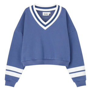Cos I Said So - Gestreiftes Sweatshirt mit V-Ausschnitt aus Bio-Baumwolle | Blau