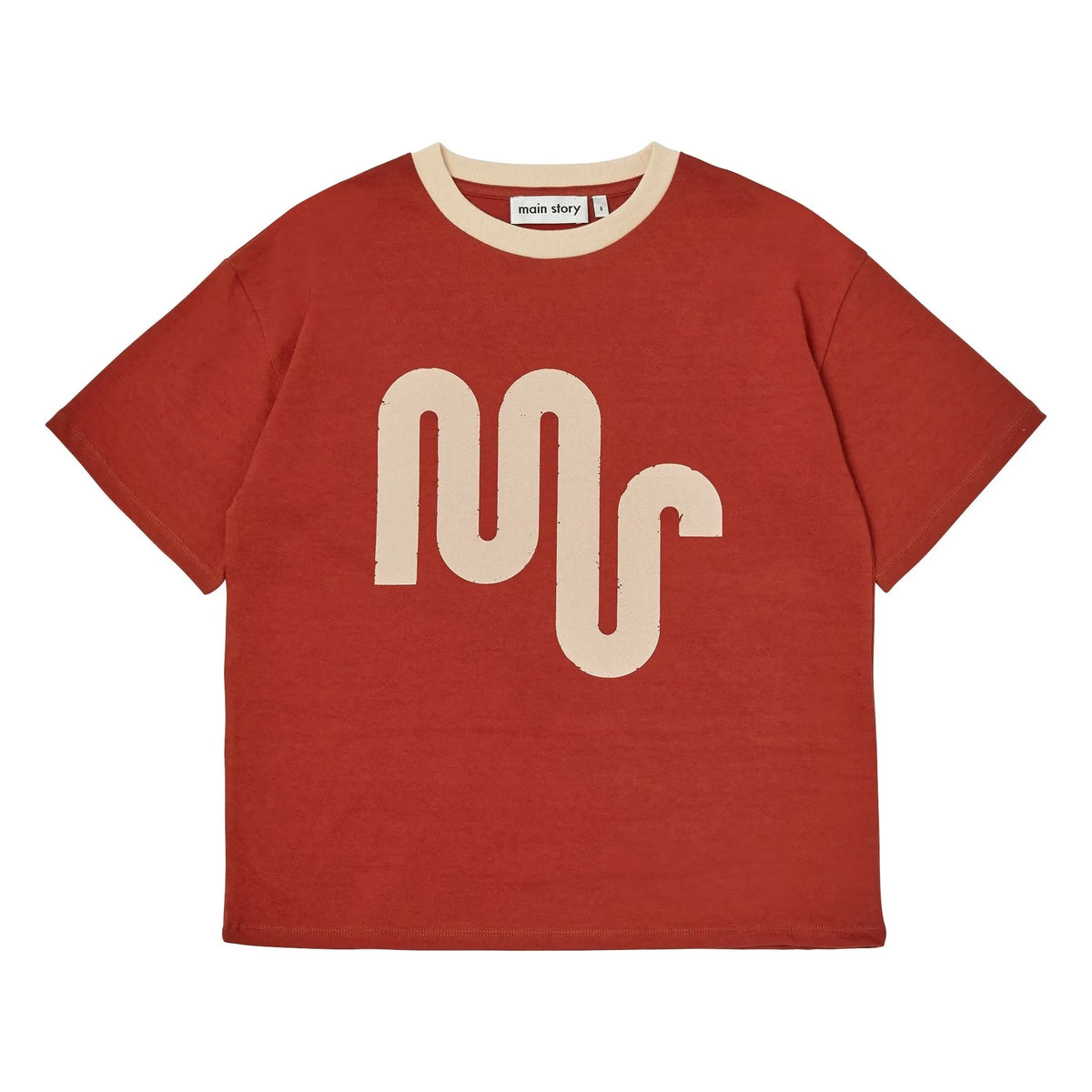 Main Story - T-Shirt aus Bio-Baumwolle mit langem Logo | Ziegelrot