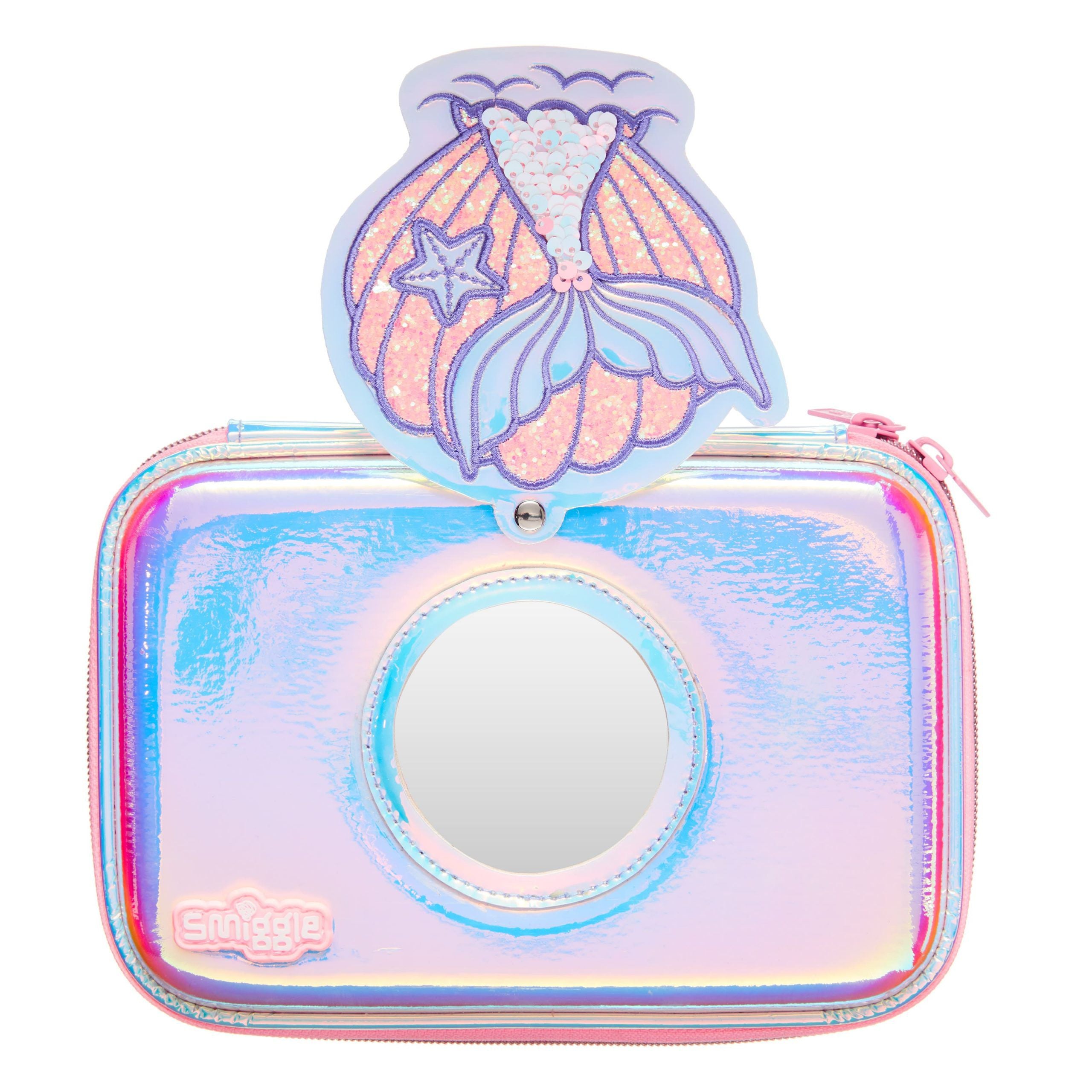 Smiggle - 3D Kabartmalı Hardtop Glitz Mirror Kalem Kutusu-Dinossi