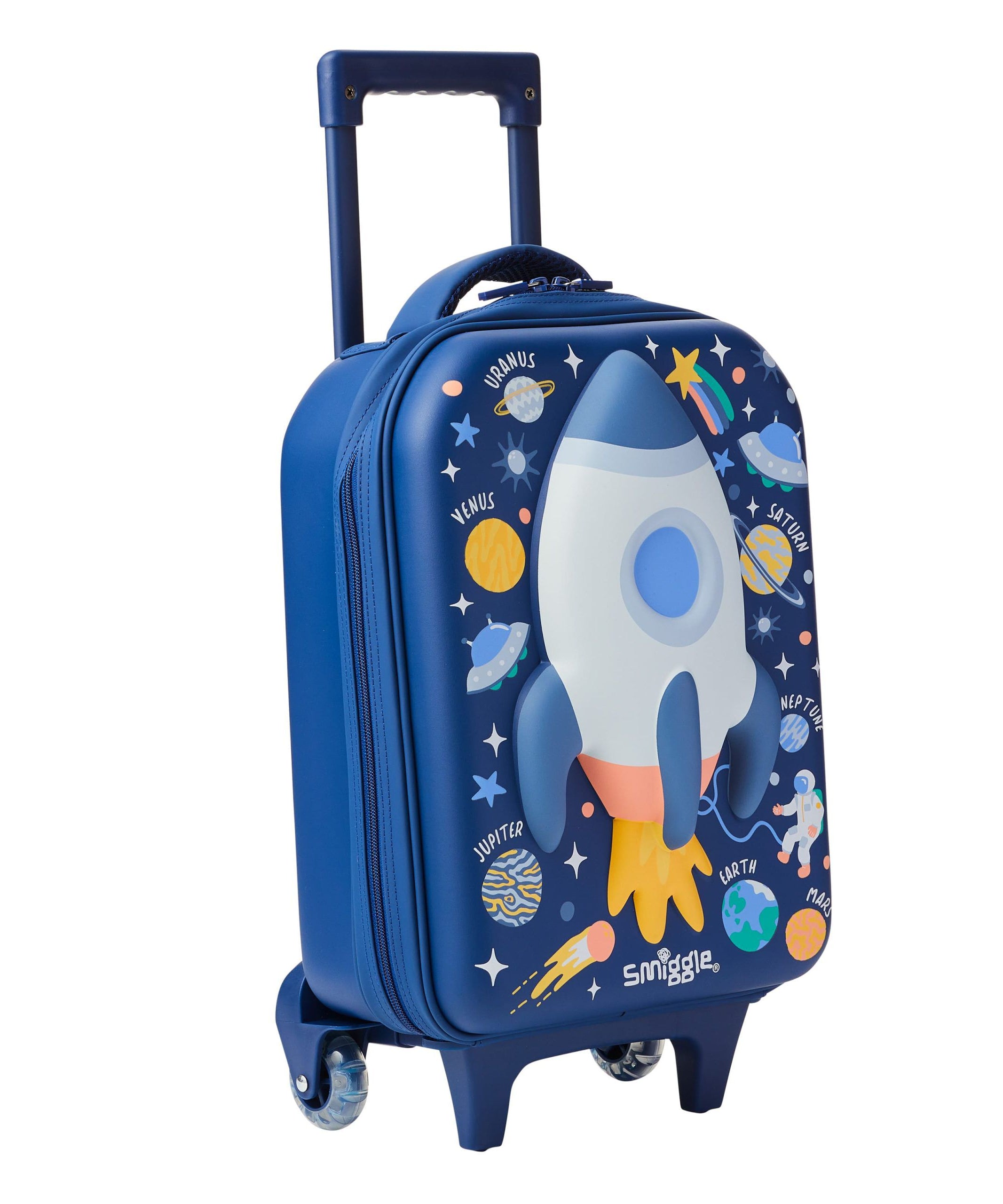 Smiggle - Sky Hi Junior Çekçekli Tekerlekleri Işıklı Çocuk Valizi-Dinossi