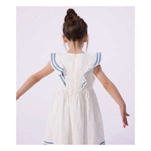 Petit Bateau - Bio-Baumwoll-Popeline-Kleid mit Rüschen | Weiß