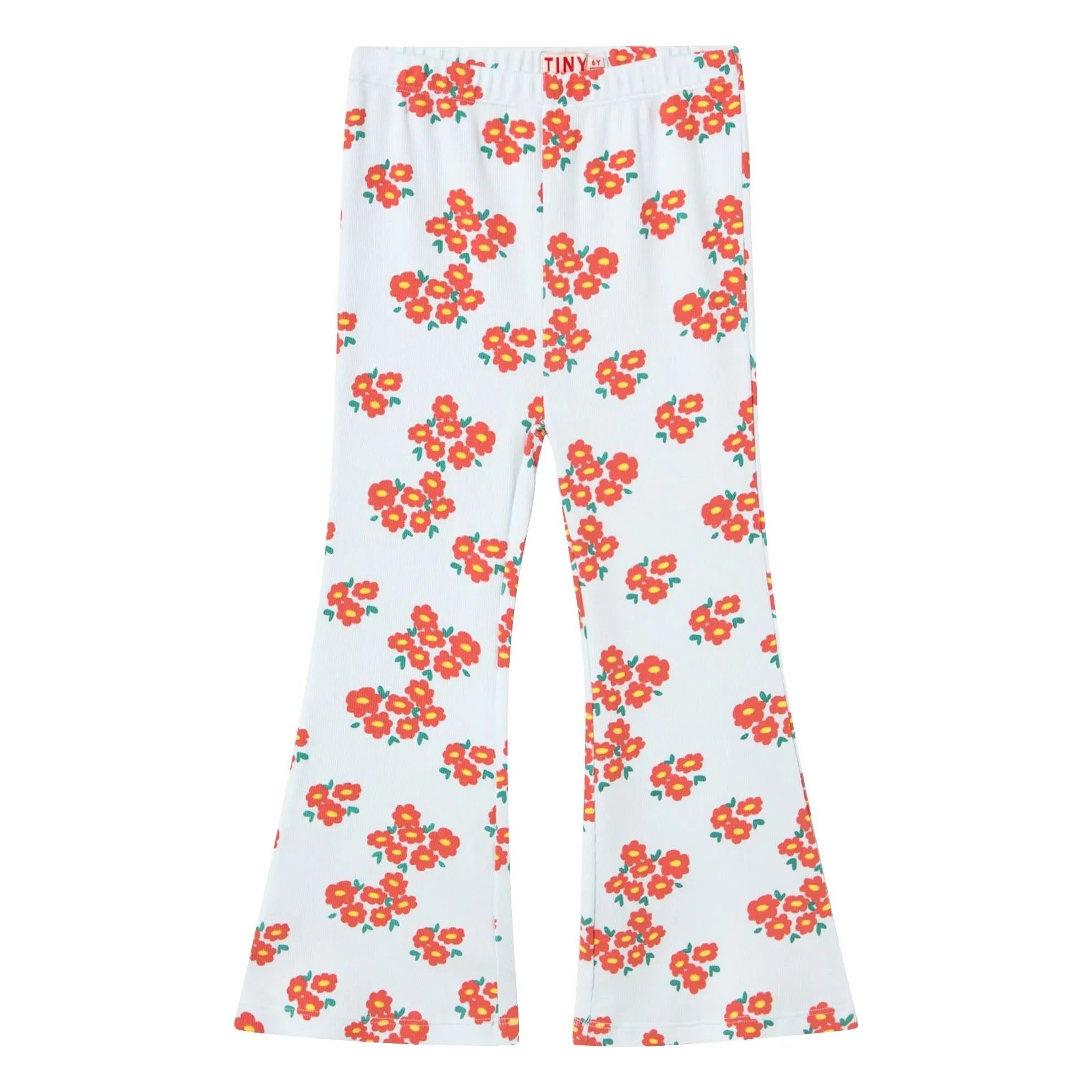 Tinycottons - Schlaghose aus geripptem Bio-Baumwolle mit Blumenmuster | Hellblau