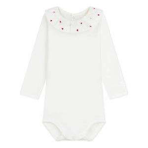 Petit Bateau - Bio-Baumwoll-Body mit Rüschenkragen | Weiß