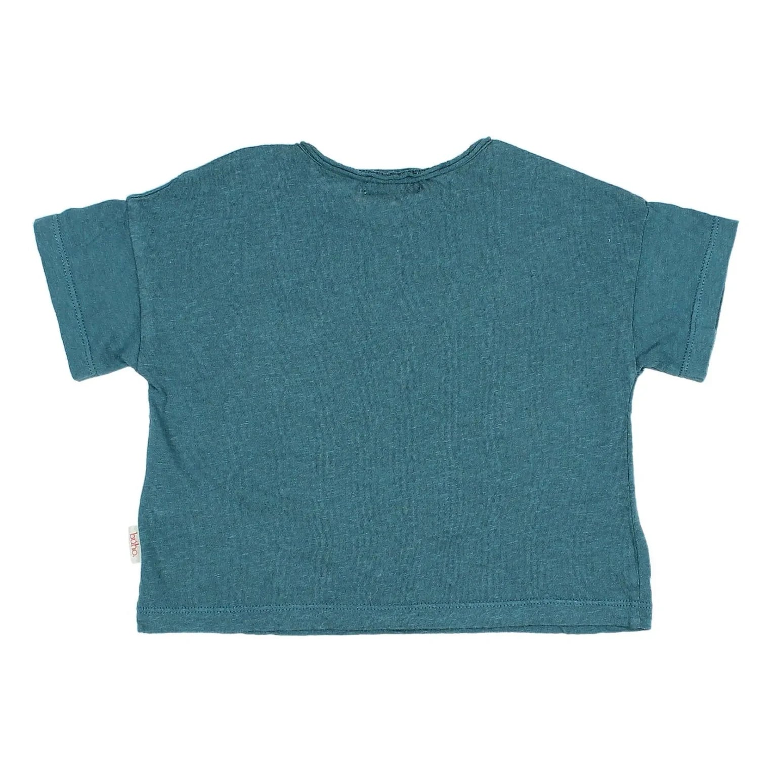 Búho - Leinen-T-Shirt mit Tasche | Pfauenblau