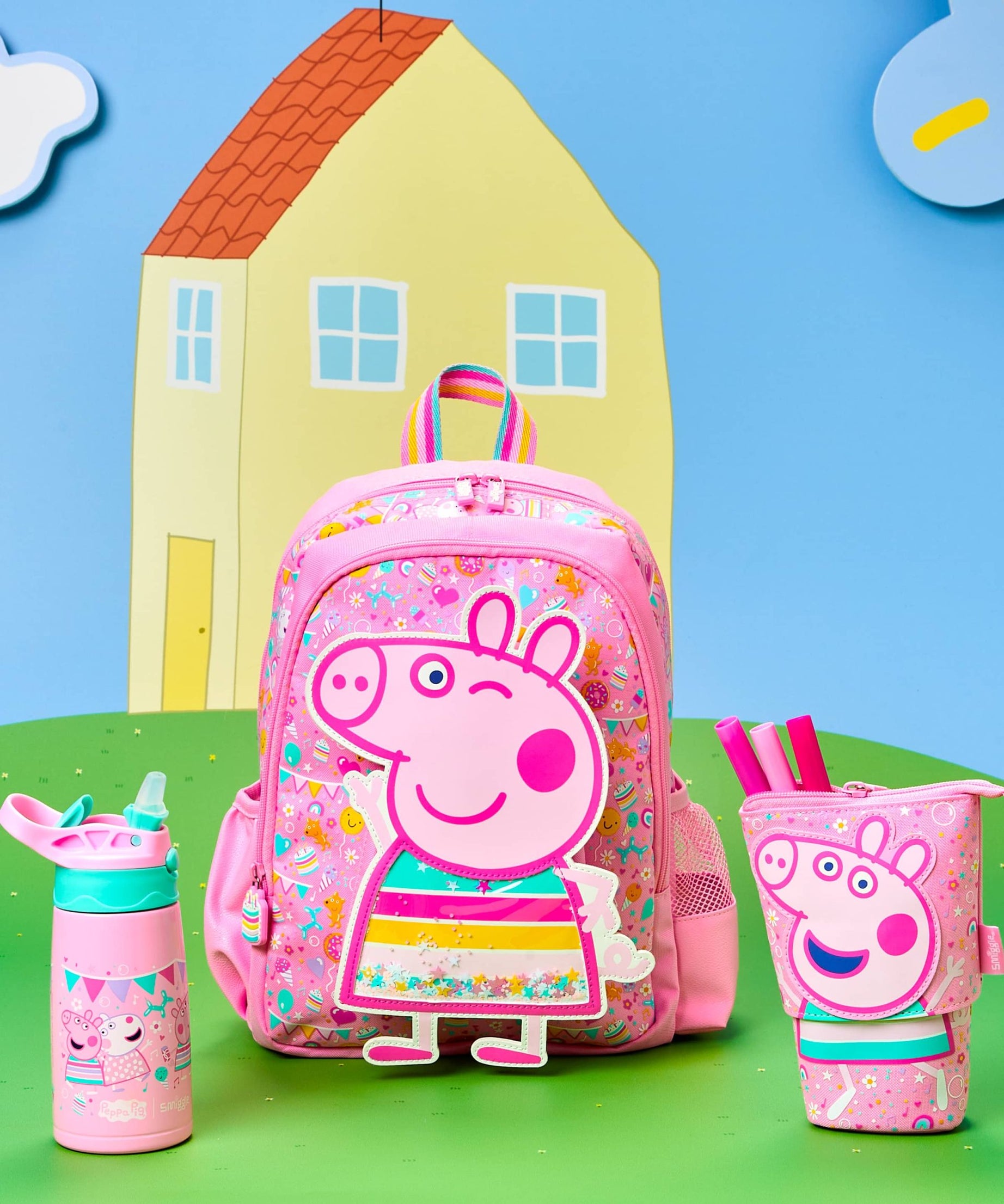 Smiggle - Peppa Pig 400ML Paslanmaz Çelik Otomatik Matara-Dinossi