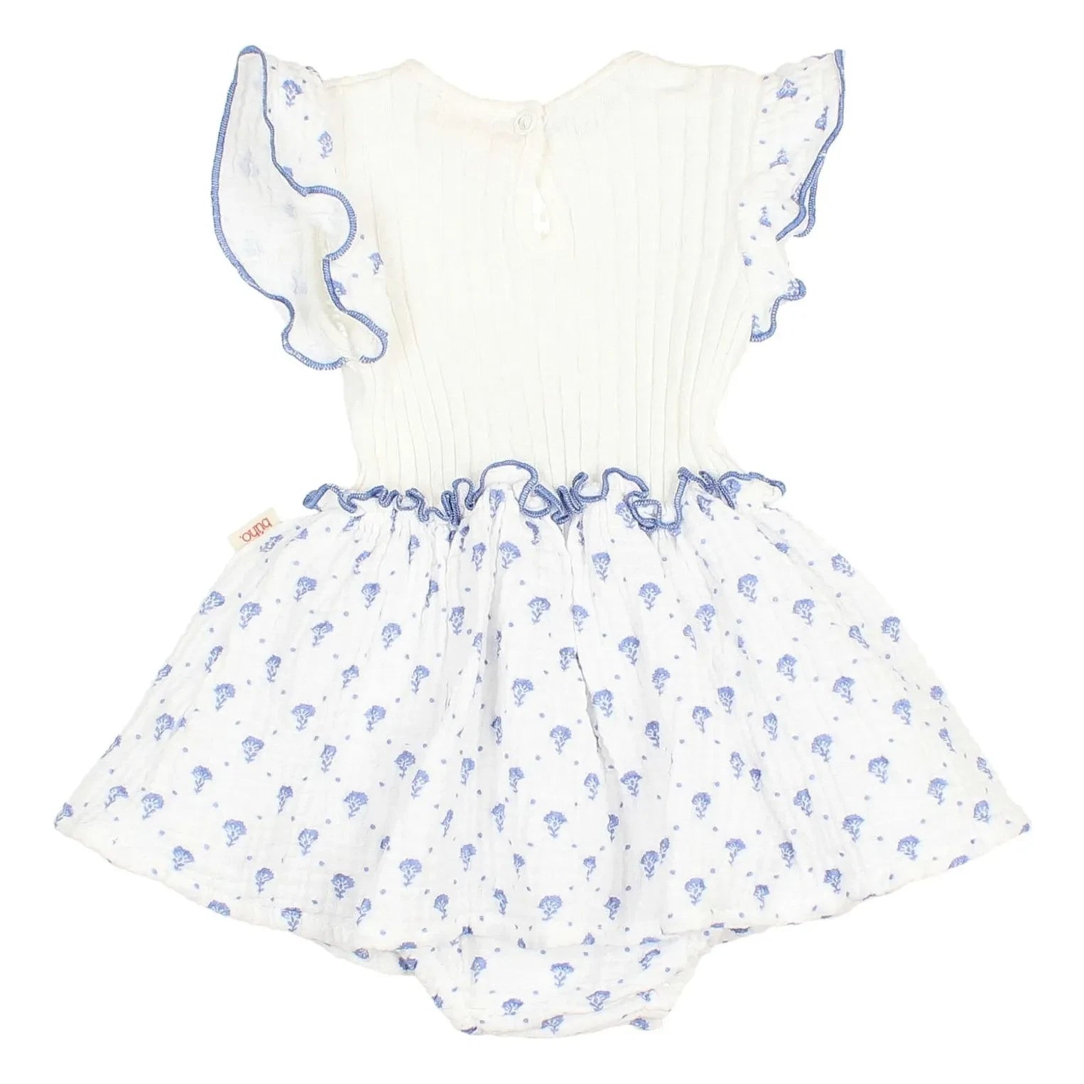 Búho - Bali Blumenmuster Bio-Baumwoll Strampler-Kleid | Indigo Blau