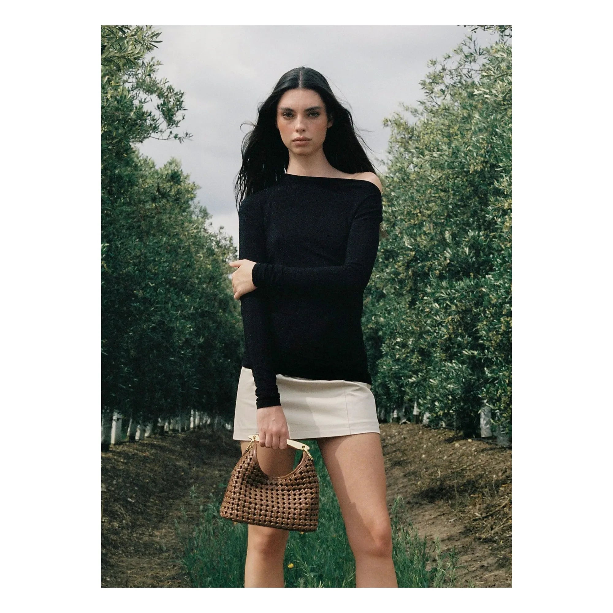 Elleme - Kleine Boomerang Flechtleder Tasche | Cognac