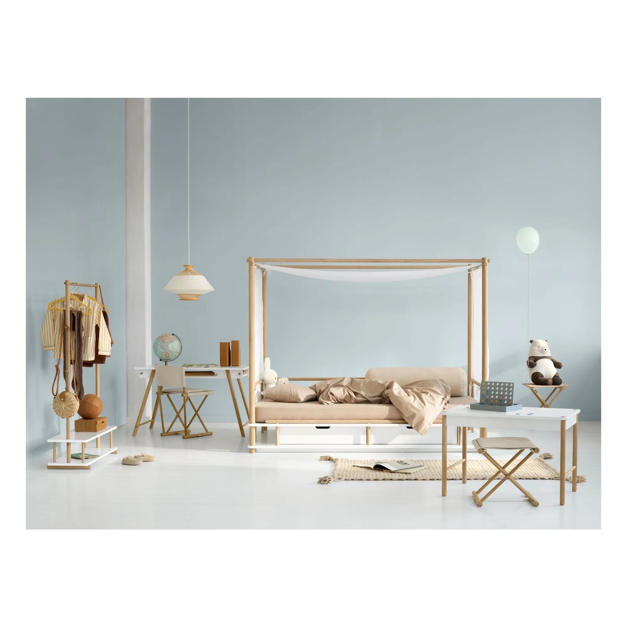 Oliver Furniture - Meşe ve kanvastan Camp çocuk taburesi
