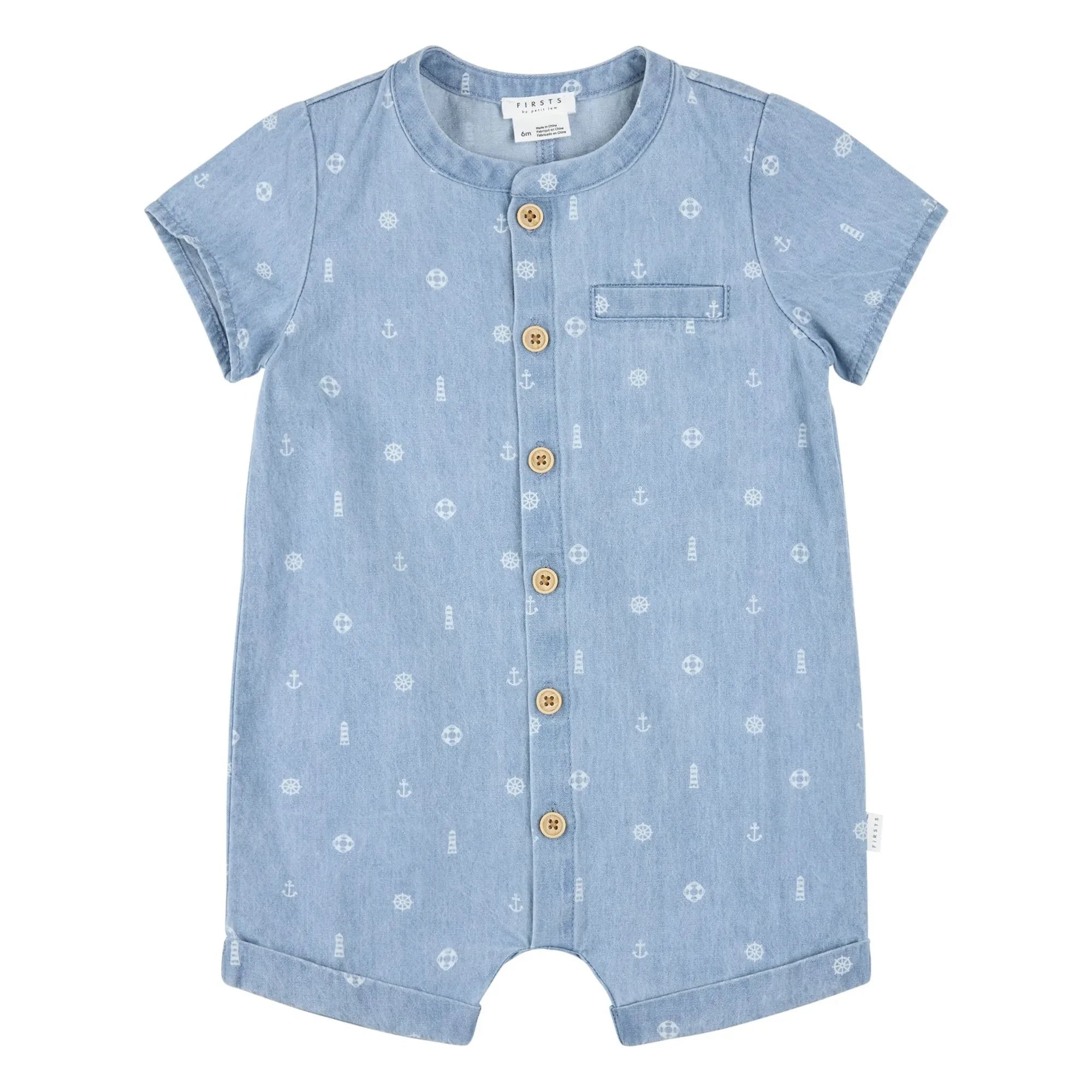 Petit Lem - Bio-Baumwoll Chambray Anker Overall | Denim Blau