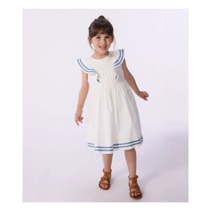 Petit Bateau - Bio-Baumwoll-Popeline-Kleid mit Rüschen | Weiß