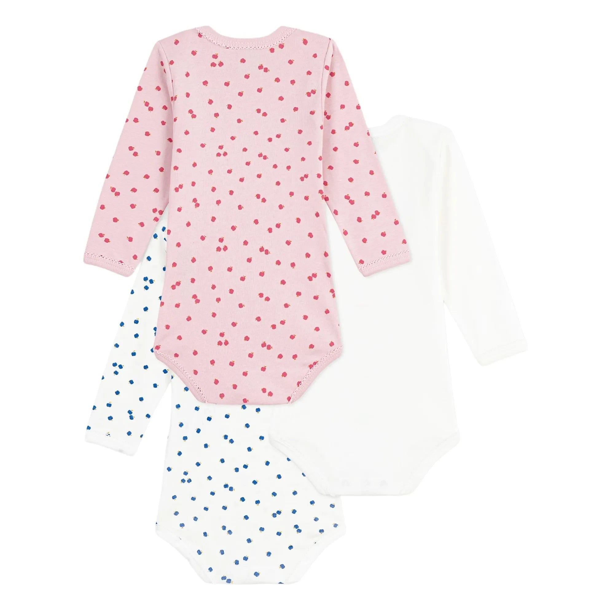 Petit Bateau - Batch 3 Bodies aus Bio-Baumwolle mit Apfelmuster | Ecru