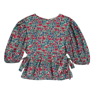 Tangerine - Geblümte Bluse mit voluminösen Ärmeln | Himbeerrot