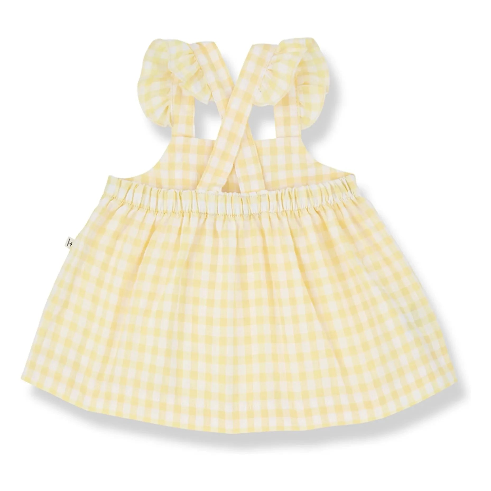 1+ in the family - Rodhes Vichy Seersucker Kleid und Höschen-Set | Blassgelb