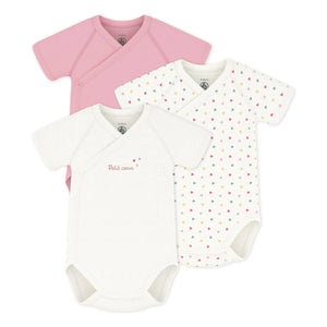 Petit Bateau - 3er-Pack Wickelbody aus Bio-Baumwolle mit kleinen Herzen | Weiß