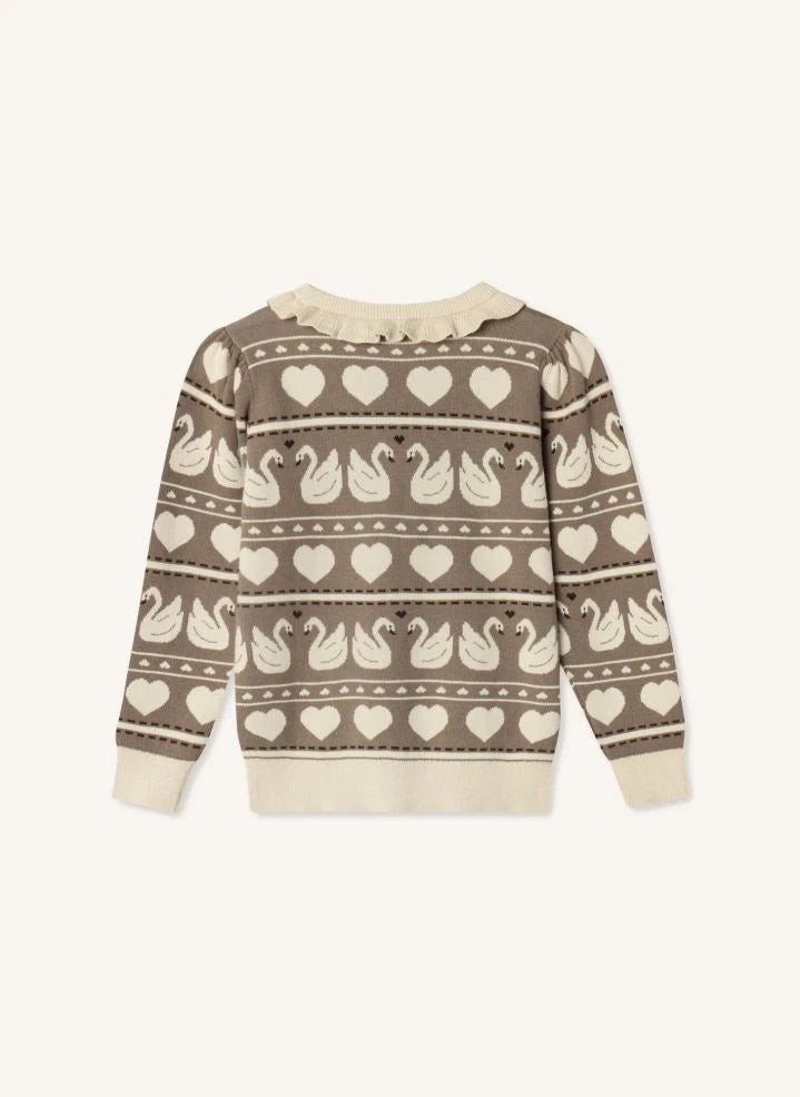 Fliink - Lovely Swans Organische Baumwollpullover | Creme