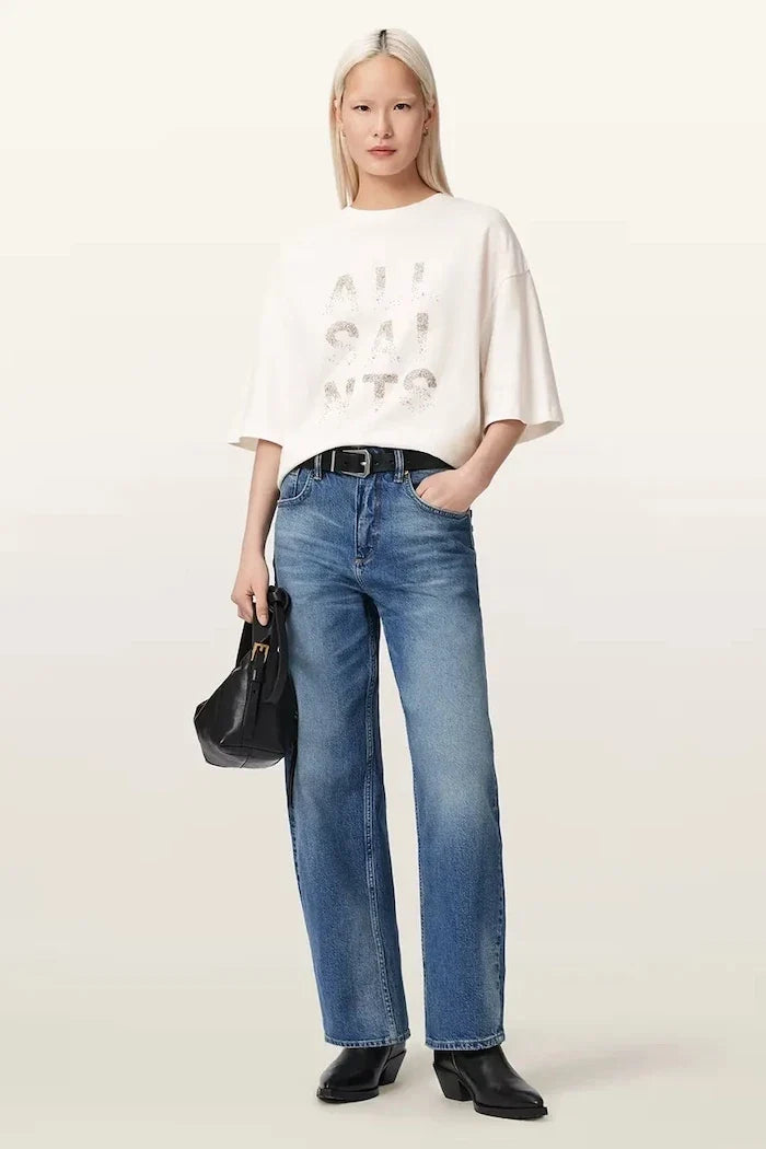 AllSaints Damen Baumwoll-Oversize-STACKS-T-Shirt