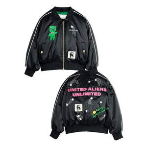 Mini Rodini - Alien Satin Recycelte Faser Baseball Jacke | Schwarz