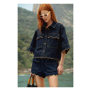 Farm Rio - Kısa Fırfırlı Gömlek | Denim brut