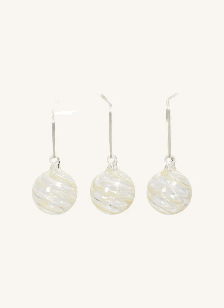 Broste Copenhagen - Glas gewundene Weihnachtsdekorationen - 3er Set | Weiß