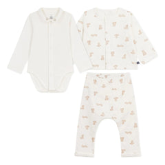Petit Bateau - Bio-Baumwolle Tubique Teddy-Weste und Hose Body-Set | Weiß