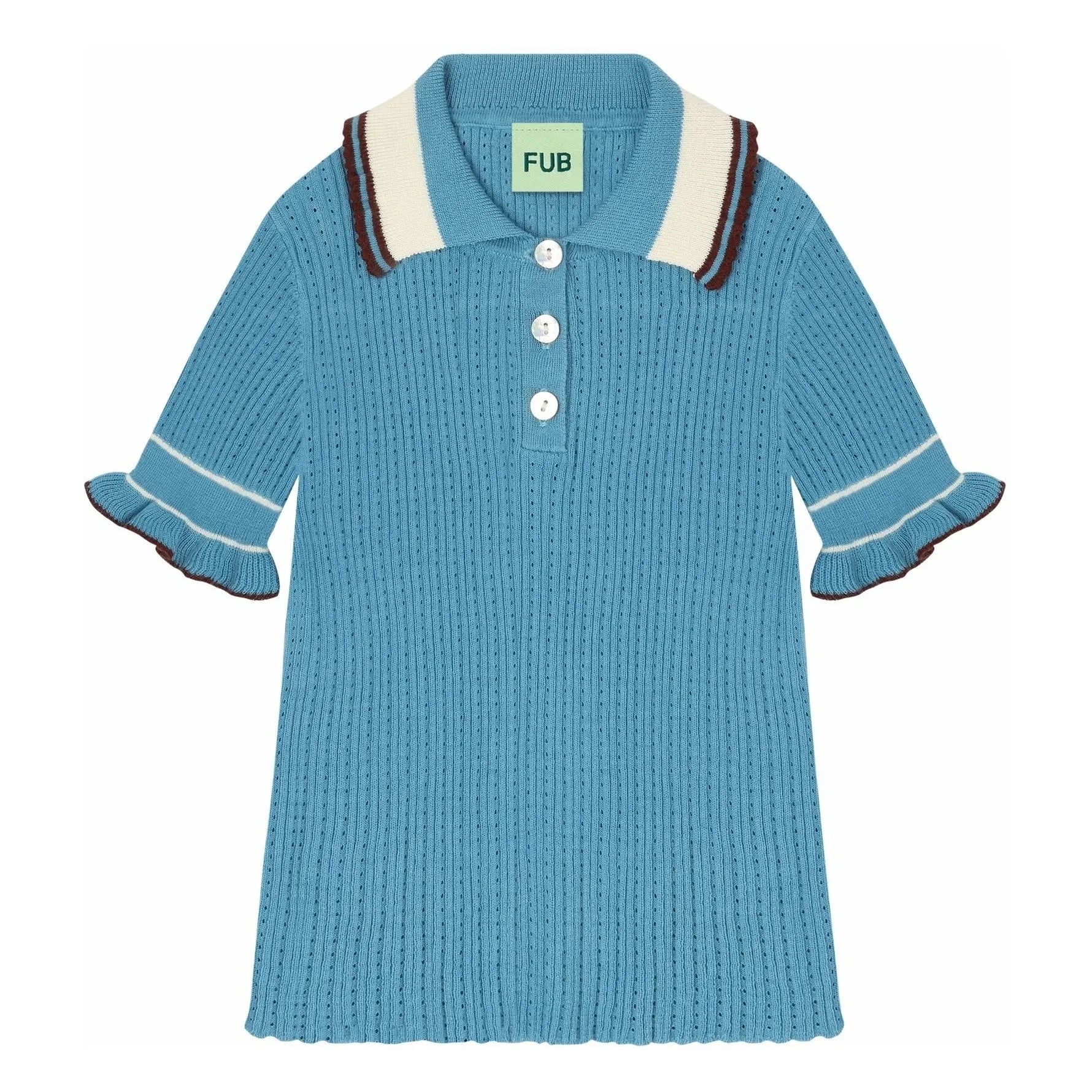 FUB - Polo Pointelle Feine Bio-Baumwollstrickware | Azure Blau