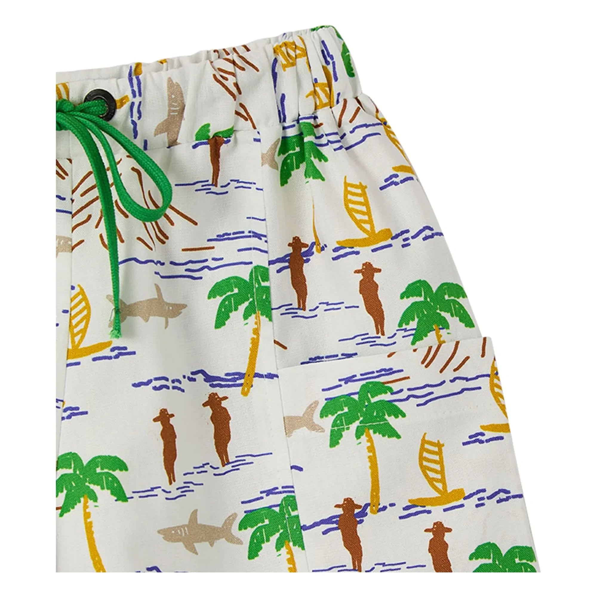Fabula - Shorts mit Palmenmuster und Tunnelzug | Weiß
