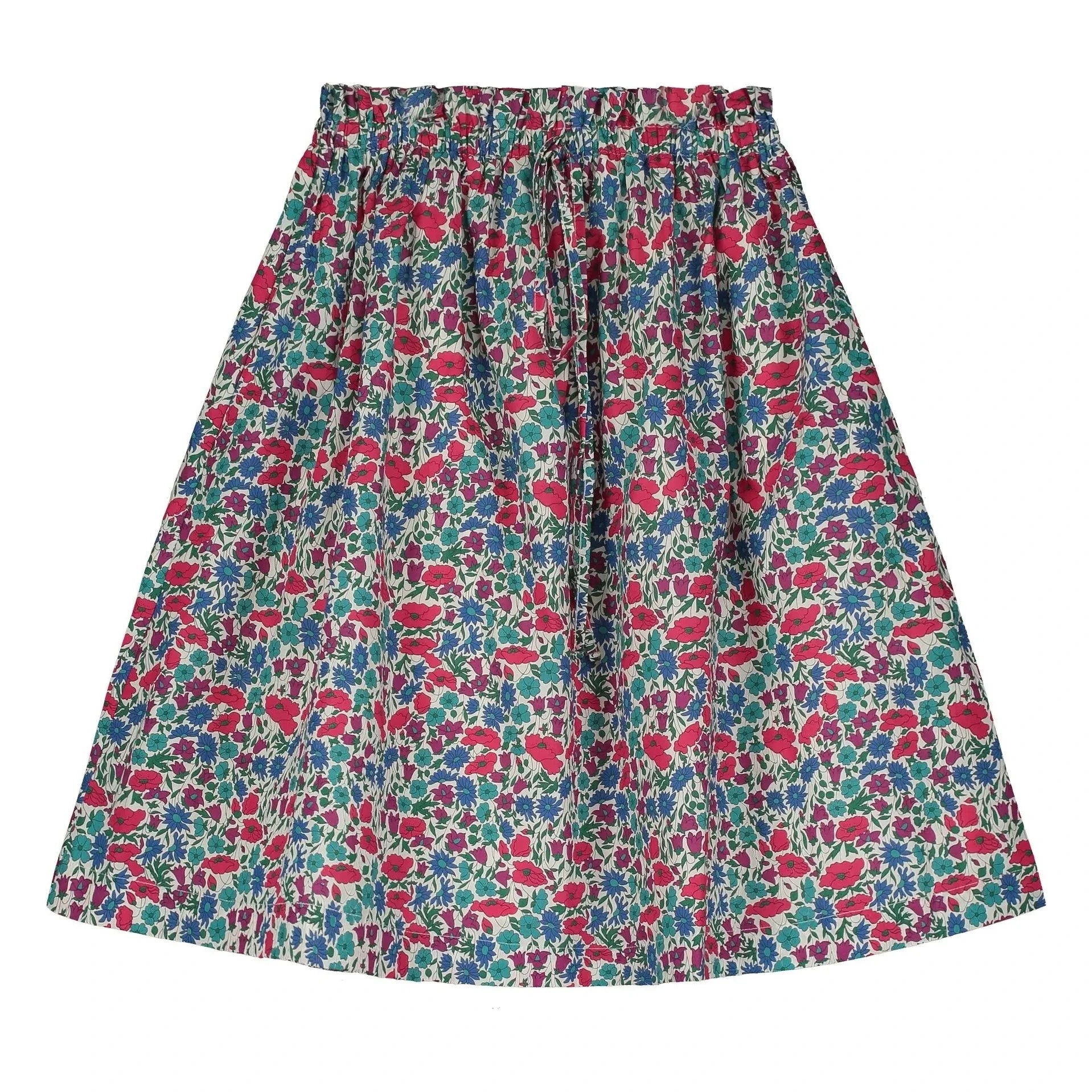 Tangerine - Midi-Rock mit Blumenmuster und elastischem Bund | Himbeerrot